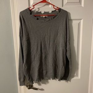Gray distressed trim sweater